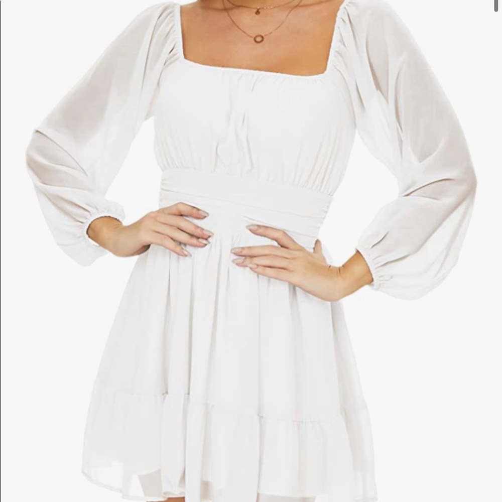 Square neck white dress